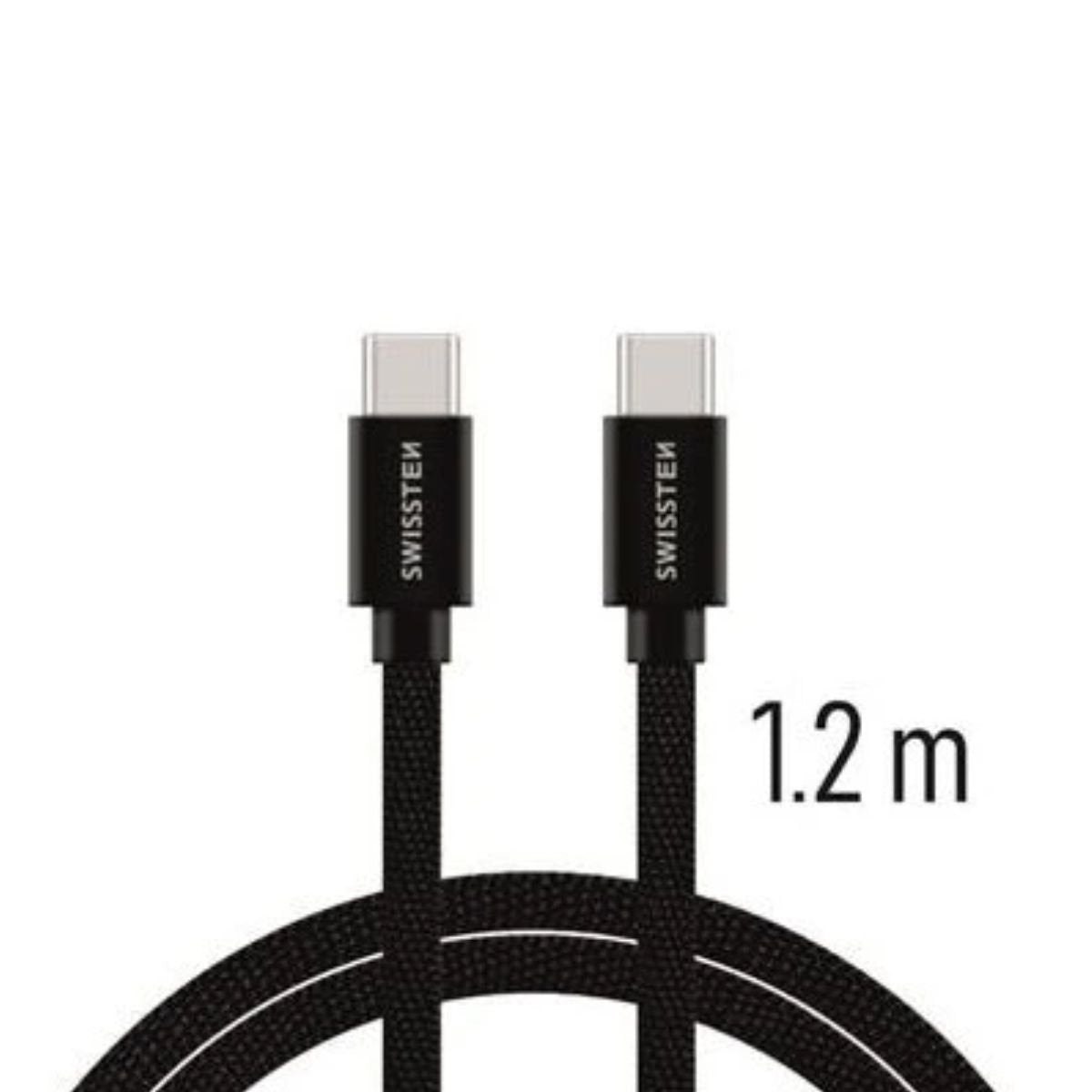 Swissten USB-C σε USB-C Braided Καλώδιο 3A με Ανοδιωμένο Αλουμίνιο 1.2m 71527201 Μαύρο