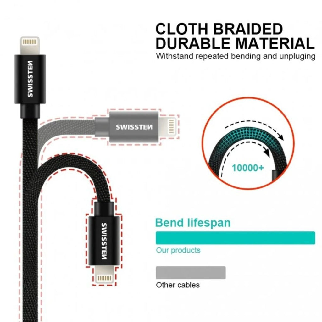 Swissten USB-A σε Micro USB Braided Καλώδιο 3A με Ανοδιωμένους Συνδέσμους 2m Ασημί