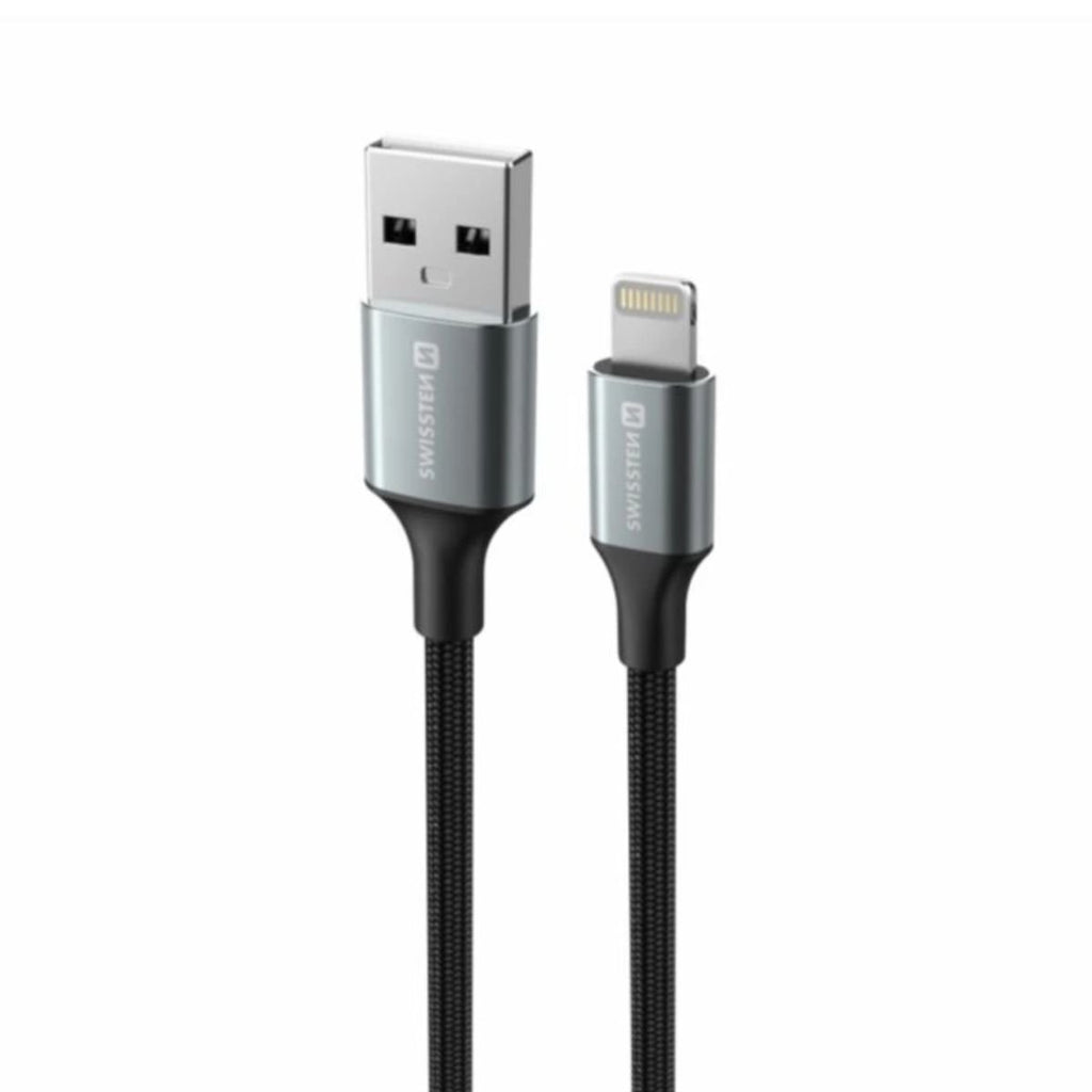 Swissten Braided Καλώδιο USB-A σε Lightning 3A με Aluminum Shell & Reinforced Tail 1.5m 71523309 Μαύρο