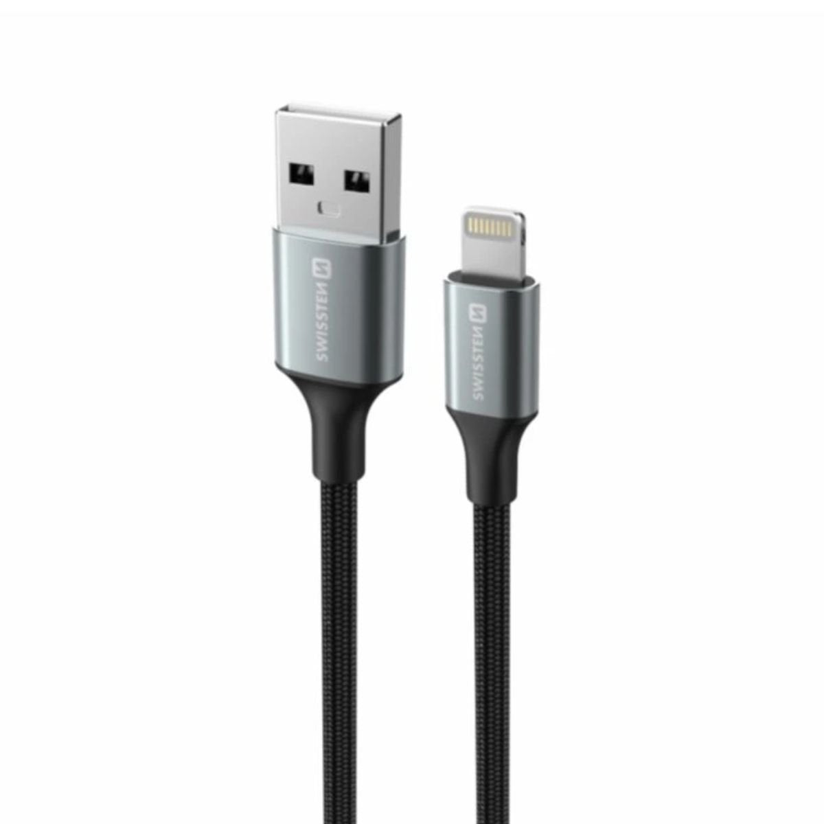 Swissten Braided Καλώδιο USB-A σε Lightning 3A με Aluminum Shell & Reinforced Tail 1.5m 71523309 Μαύρο
