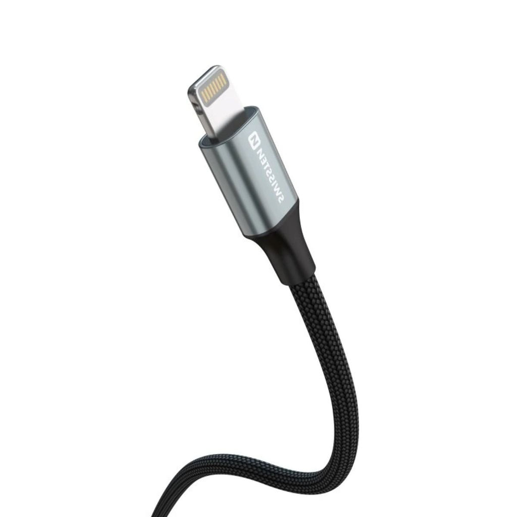 Swissten Braided Καλώδιο USB-A σε Lightning 3A με Aluminum Shell & Reinforced Tail 1.5m 71523309 Μαύρο