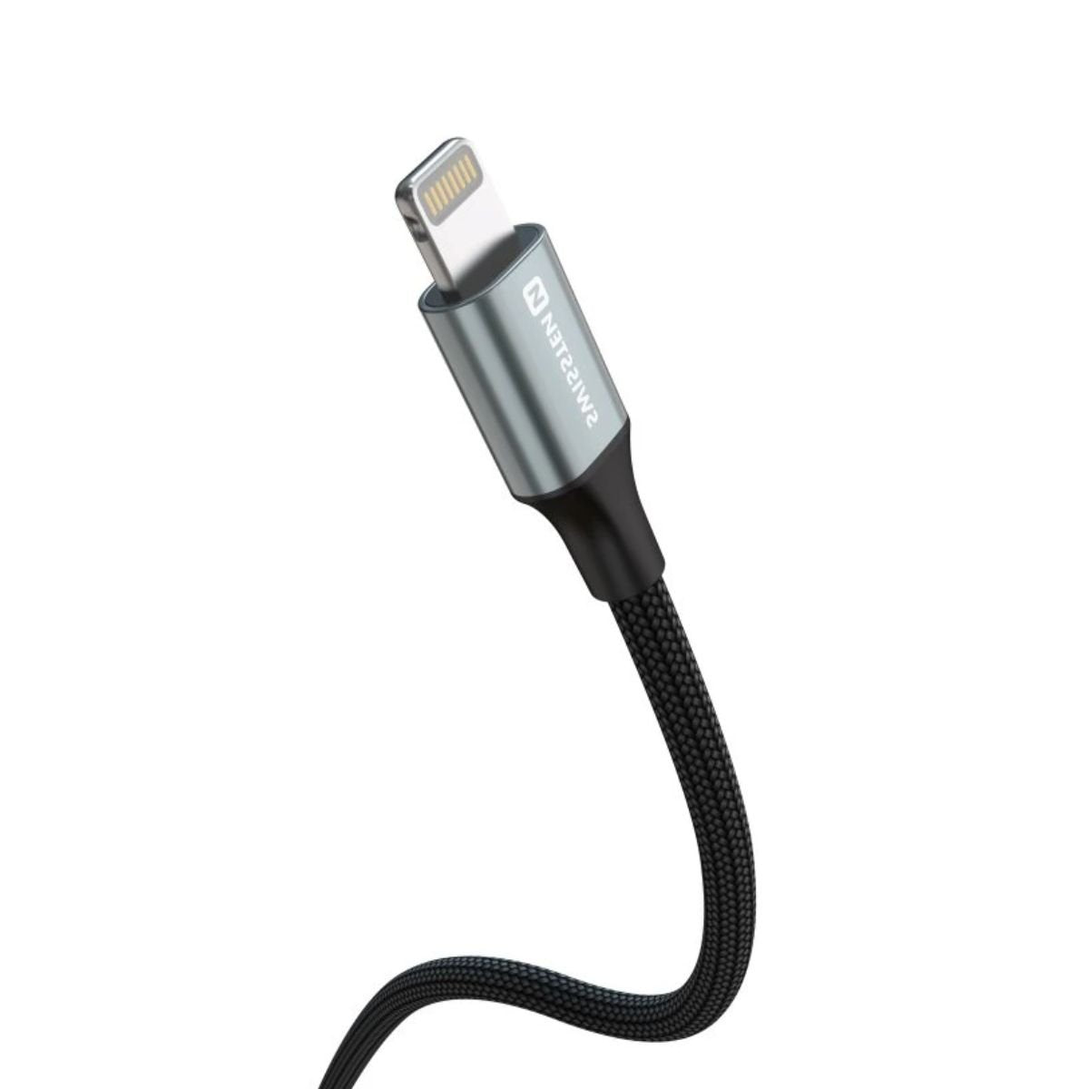 Swissten Braided Καλώδιο USB-A σε Lightning 3A με Aluminum Shell & Reinforced Tail 1.5m 71523309 Μαύρο
