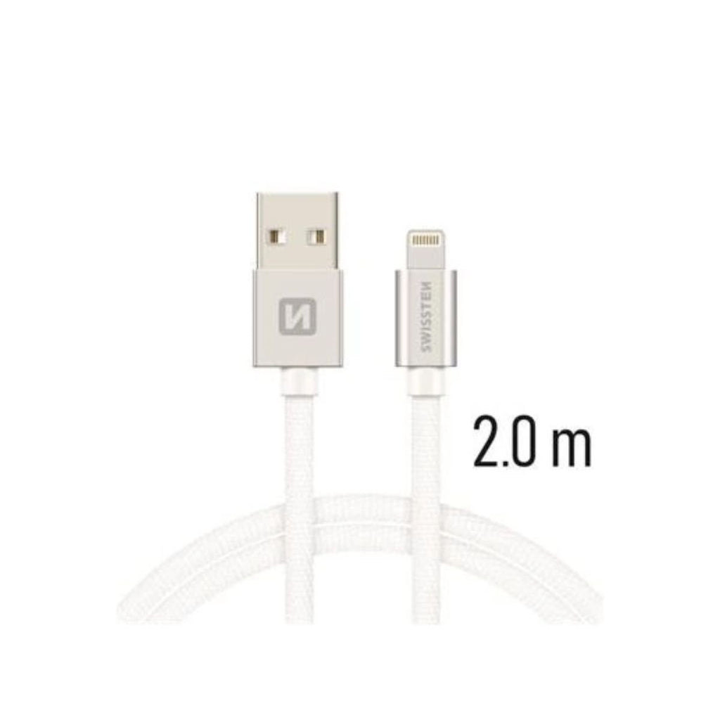 Swissten USB-A σε Lightning Braided Καλώδιο 3A με Μεταλλικούς Συνδέσμους 2m 71523303 Ασημί