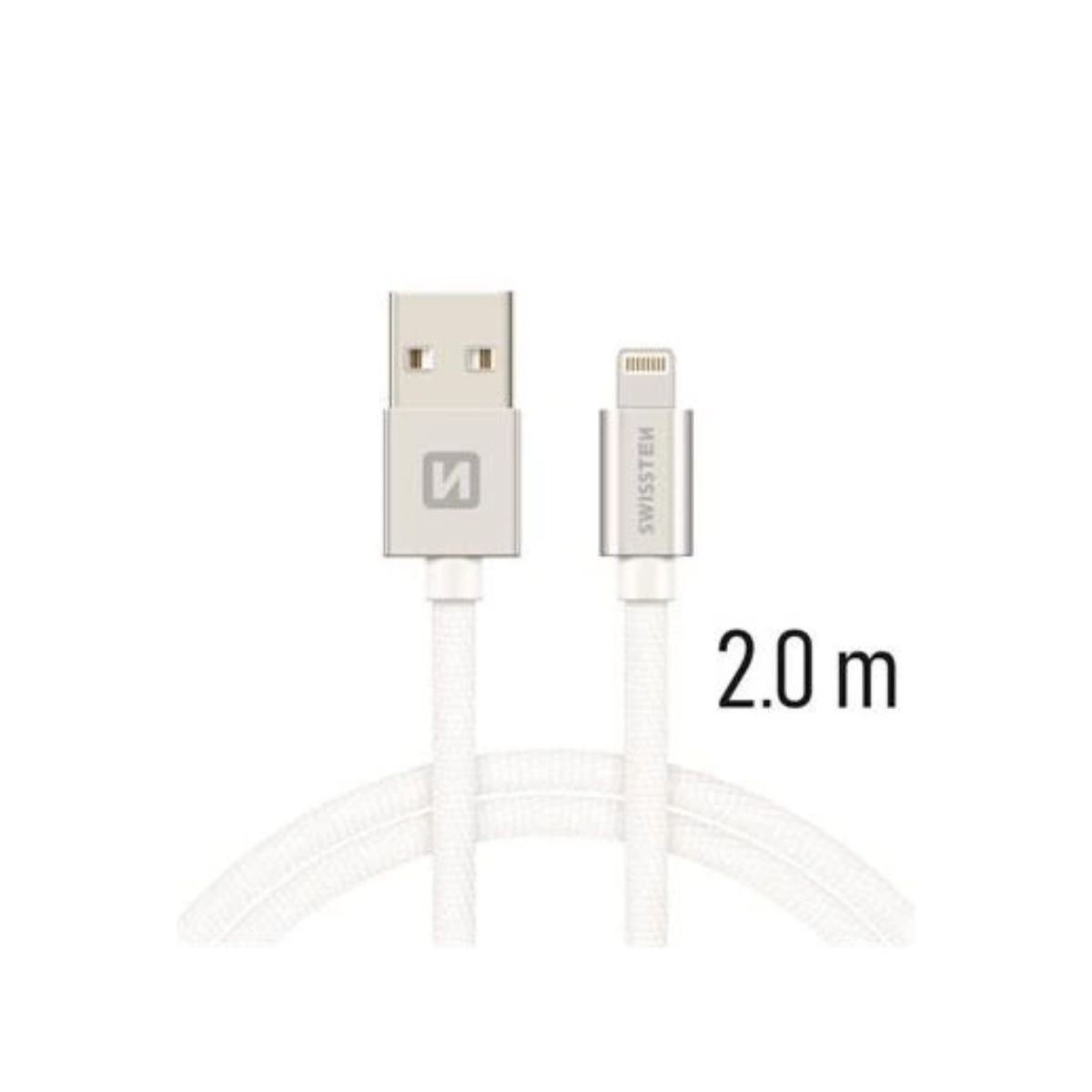 Swissten USB-A σε Lightning Braided Καλώδιο 3A με Μεταλλικούς Συνδέσμους 2m 71523303 Ασημί