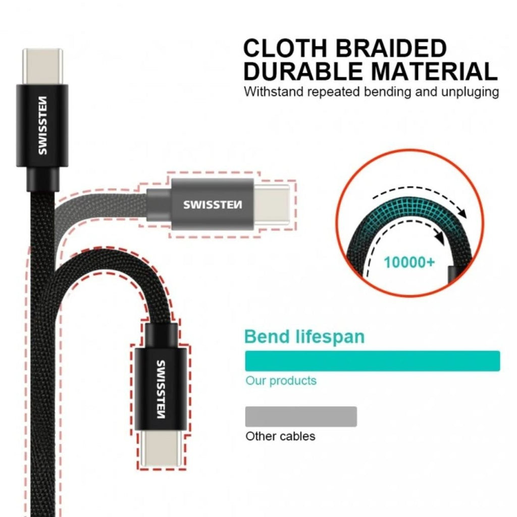 Swissten USB-A σε Lightning Braided Καλώδιο 3A με Μεταλλικούς Συνδέσμους 3m 71527600 Μαύρο
