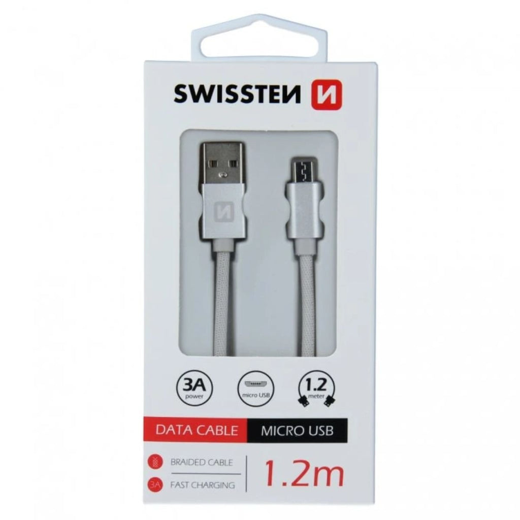 Swissten USB-A σε Micro USB Braided Καλώδιο 3A με Ανοδιωμένους Συνδέσμους 1.2m 71522203 Ασημί