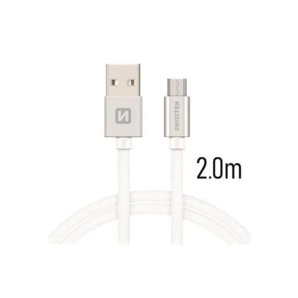 Swissten USB-A σε Micro USB Braided Καλώδιο 3A με Ανοδιωμένους Συνδέσμους 2m Ασημί