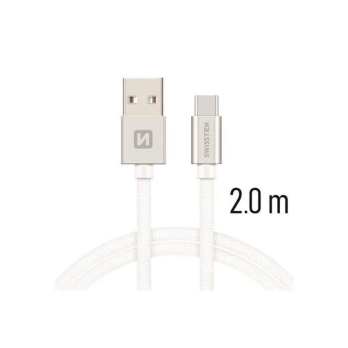 Swissten USB-A σε USB-C Braided Καλώδιο 3A με Ανοδιωμένους Συνδέσμους 2m 71521303 Ασημί