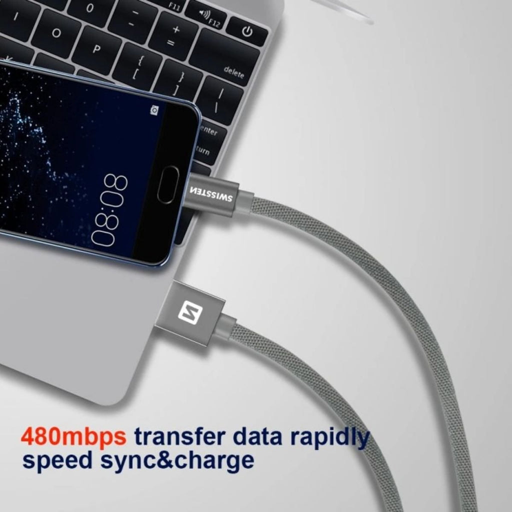 Swissten USB-A σε Lightning Braided Καλώδιο 3A με Μεταλλικούς Συνδέσμους 3m 71527600 Μαύρο