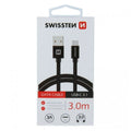 Swissten USB-A σε USB-C Braided Καλώδιο 3A με Μεταλλικούς Συνδέσμους 3m 71527900 Μαύρο