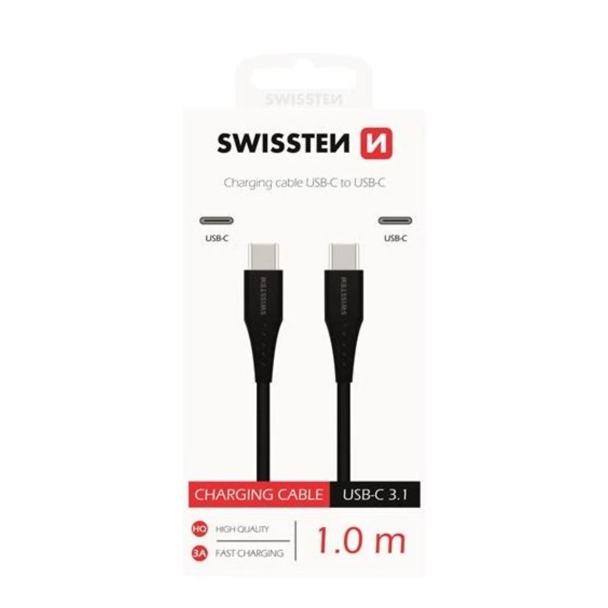 Swissten TPU Καλώδιο Φόρτισης USB-C σε USB-C 3A Υψηλής Αντοχής 1m 71506515 Μαύρο