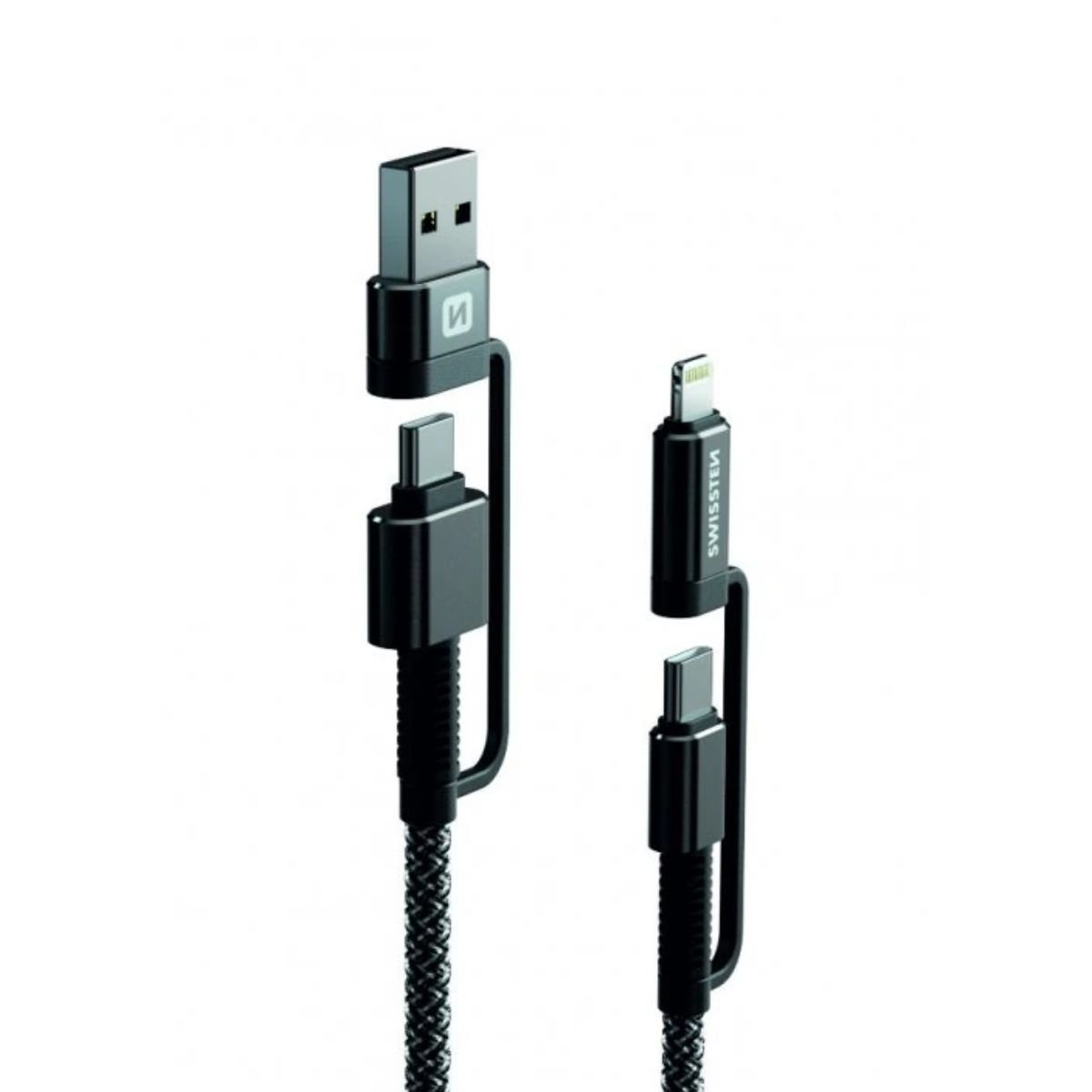 Swissten KEVLAR 4σε1 Καλώδιο Φόρτισης & Δεδομένων 60W (3A) 1,5m 74501101