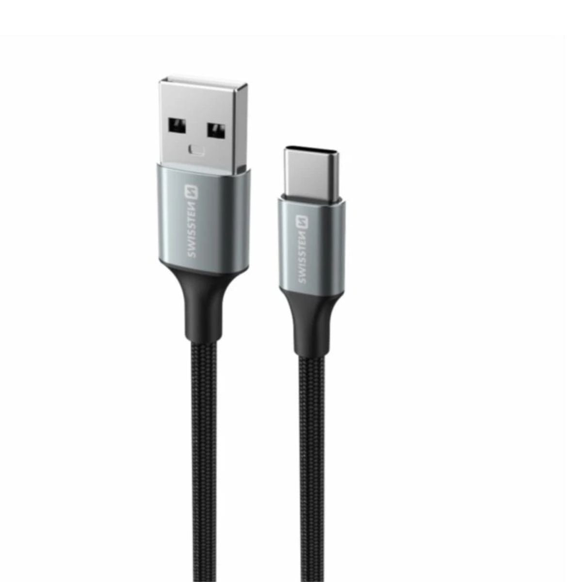 Swissten USB-A σε USB-C Braided Καλώδιο 3A (έως 60W) με Aluminum Shell 1.5m 71521309 Μαύρο