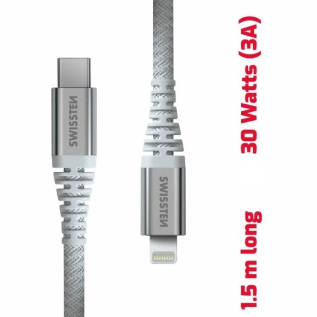 Swissten KEVLAR Καλώδιο USB-C σε Lightning 30W (3A) Extra Durable 1.5m 71541013 Άσπρο