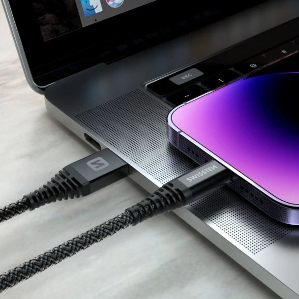 Swissten KEVLAR Καλώδιο USB-C σε USB-C 60W (3A) Extra Durable 1.5m 71542010 Μαύρο