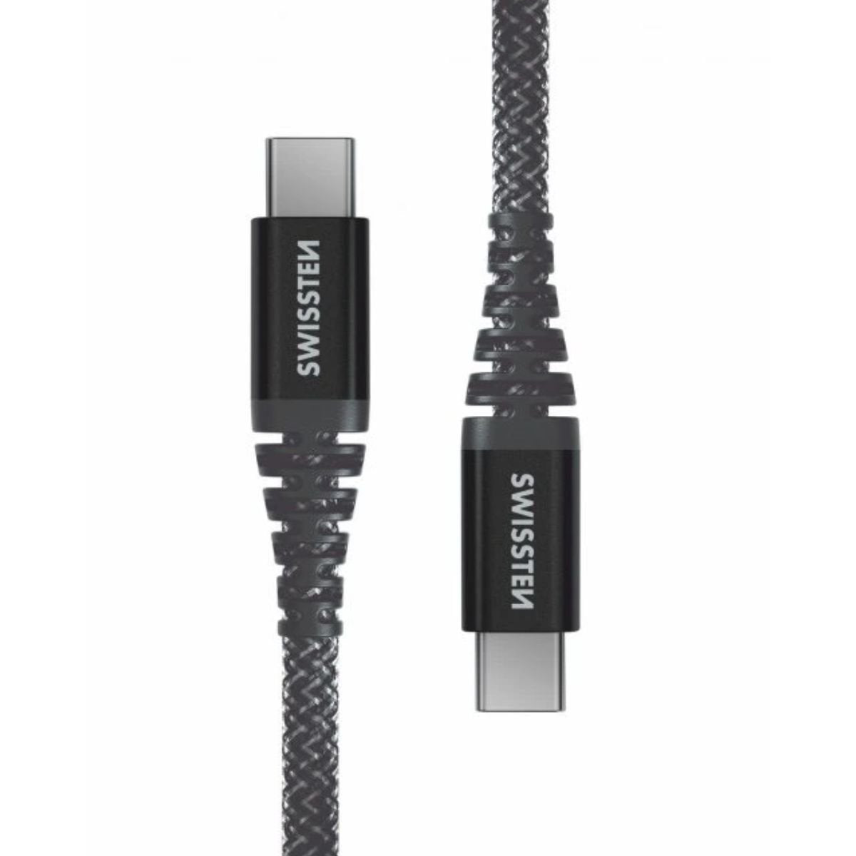 Swissten KEVLAR Καλώδιο USB-C σε USB-C 60W (3A) Extra Durable 1.5m 71542010 Μαύρο