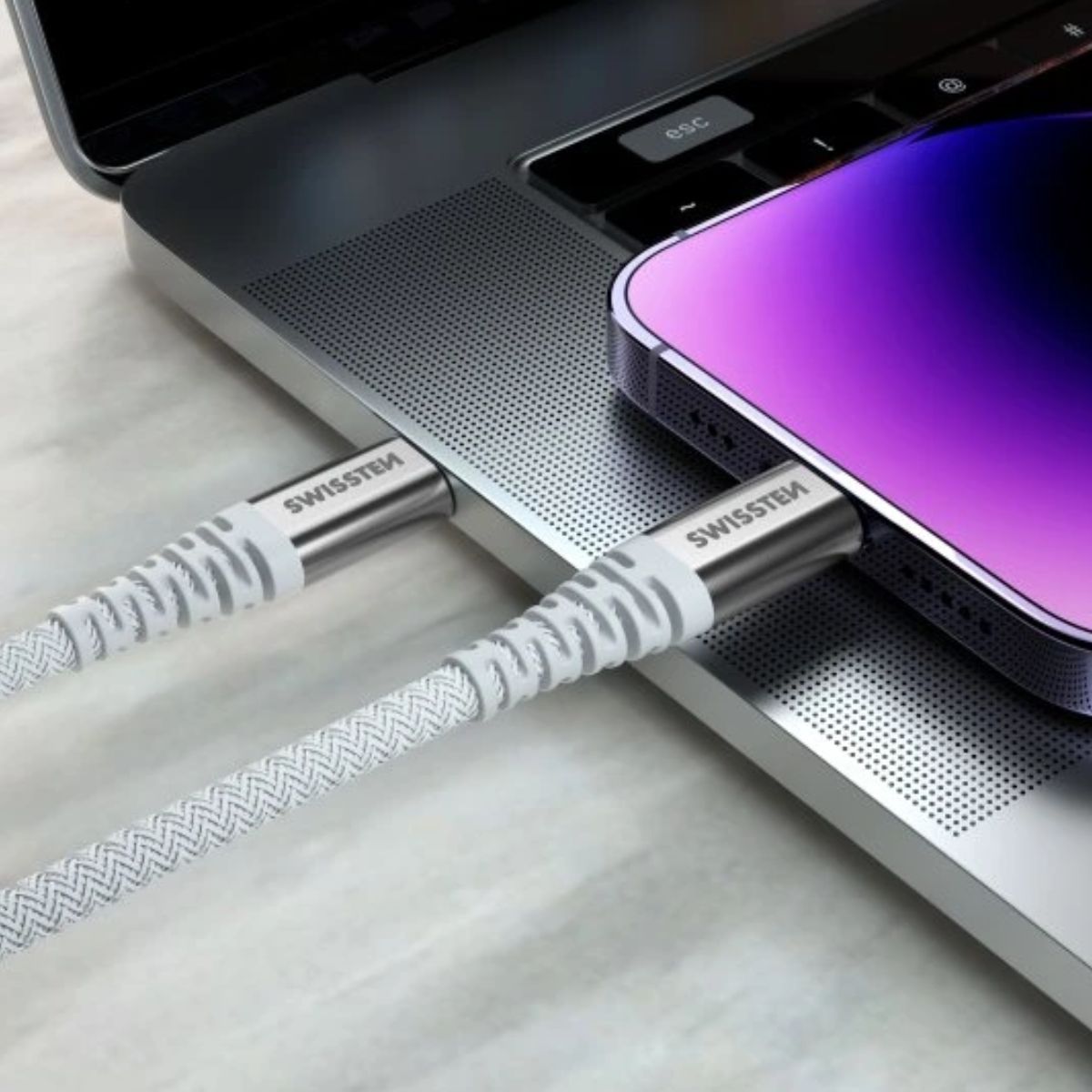 Swissten KEVLAR Καλώδιο USB-C σε USB-C 60W (3A) Extra Durable 1.5m 71541014 Άσπρο