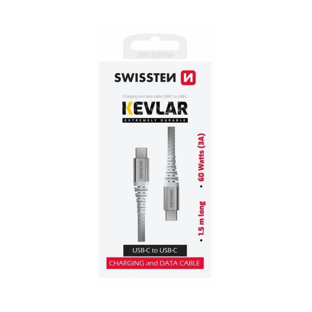 Swissten KEVLAR Καλώδιο USB-C σε USB-C 60W (3A) Extra Durable 1.5m 71541014 Άσπρο
