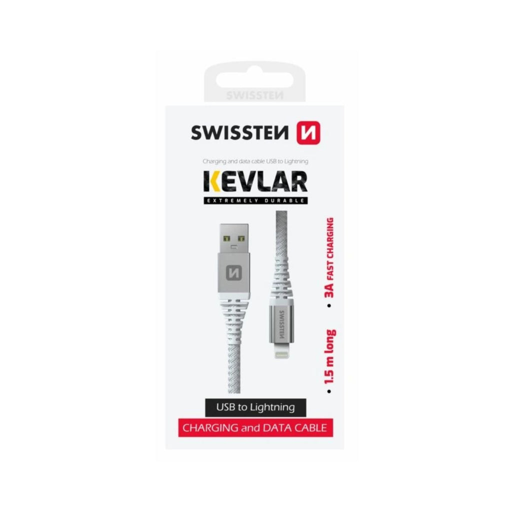 Swissten KEVLAR Καλώδιο USB σε Lightning 3A Fast Charging Extra Durable 1.5m 71541012 Άσπρο