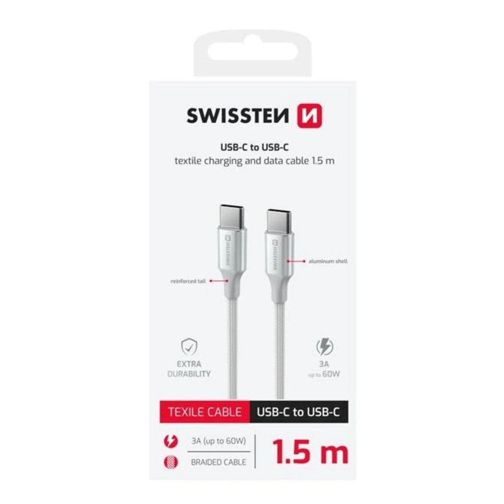 Swissten Braided Καλώδιο USB-C σε USB-C 3A (έως 60W) με Aluminum Shell 1.5m 71528204 Άσπρο