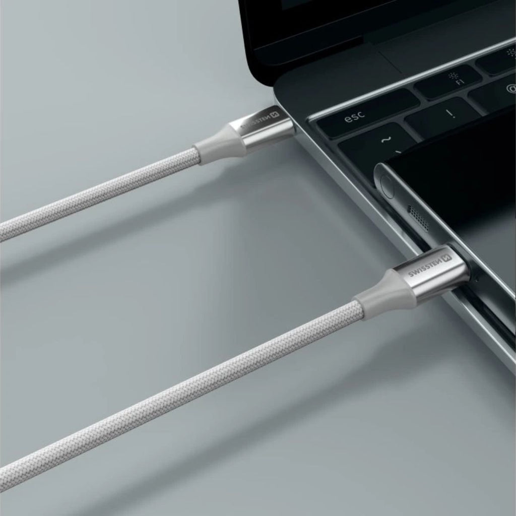 Swissten Braided Καλώδιο USB-C σε USB-C 3A (έως 60W) με Aluminum Shell 1.5m 71528204 Άσπρο