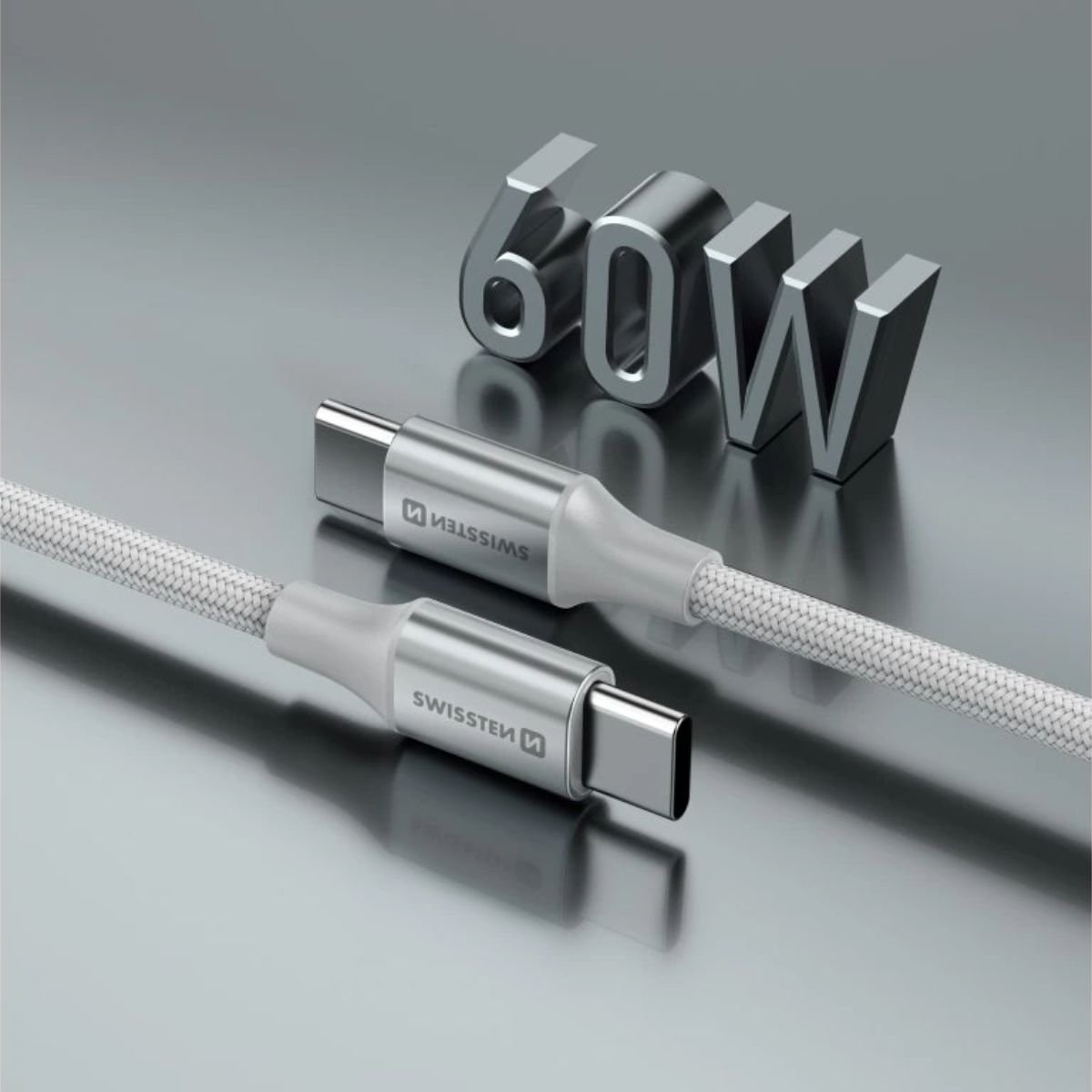 Swissten Braided Καλώδιο USB-C σε USB-C 3A (έως 60W) με Aluminum Shell 1.5m 71528204 Άσπρο