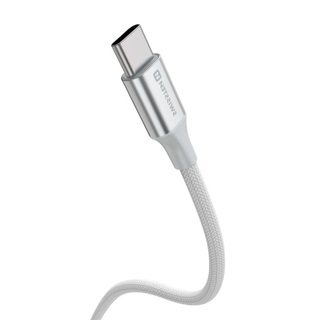 Swissten Braided Καλώδιο USB-C σε USB-C 3A (έως 60W) με Aluminum Shell 1.5m 71528204 Άσπρο