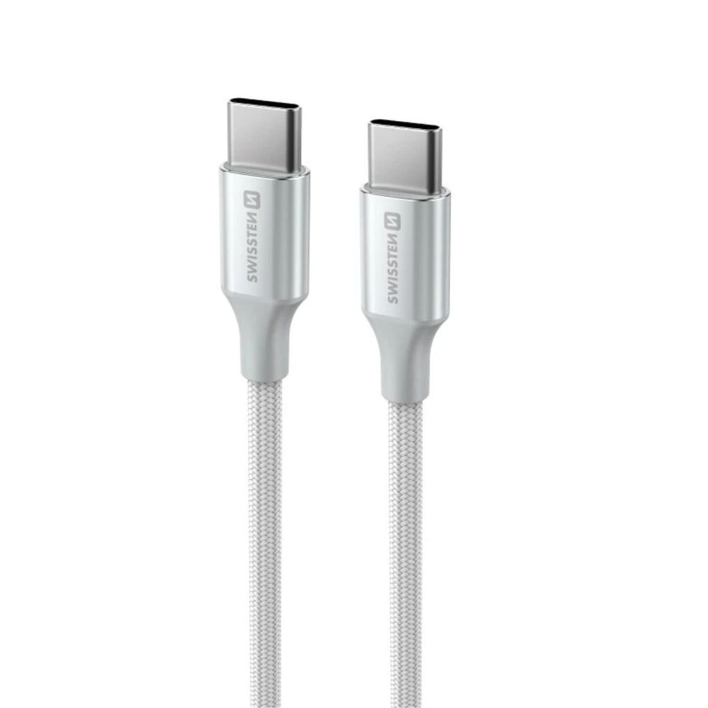Swissten Braided Καλώδιο USB-C σε USB-C 3A (έως 60W) με Aluminum Shell 1.5m 71528204 Άσπρο