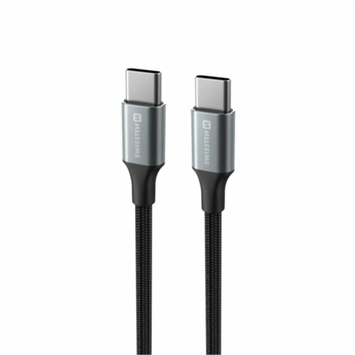 Swissten TEXTILE II Καλώδιο USB-C σε USB-C 60W (3A) με Aluminum Shell 1.5m 71528203 Μαύρο