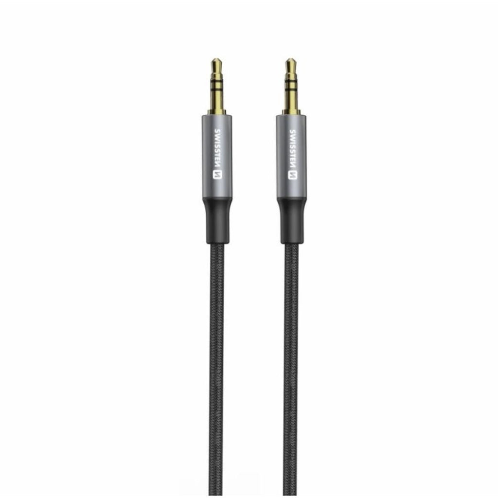 Swissten Stereo Audio AUX Καλώδιο Jack 3.5mm σε Jack 3.5mm Braided 1.5m 73501215 Μαύρο