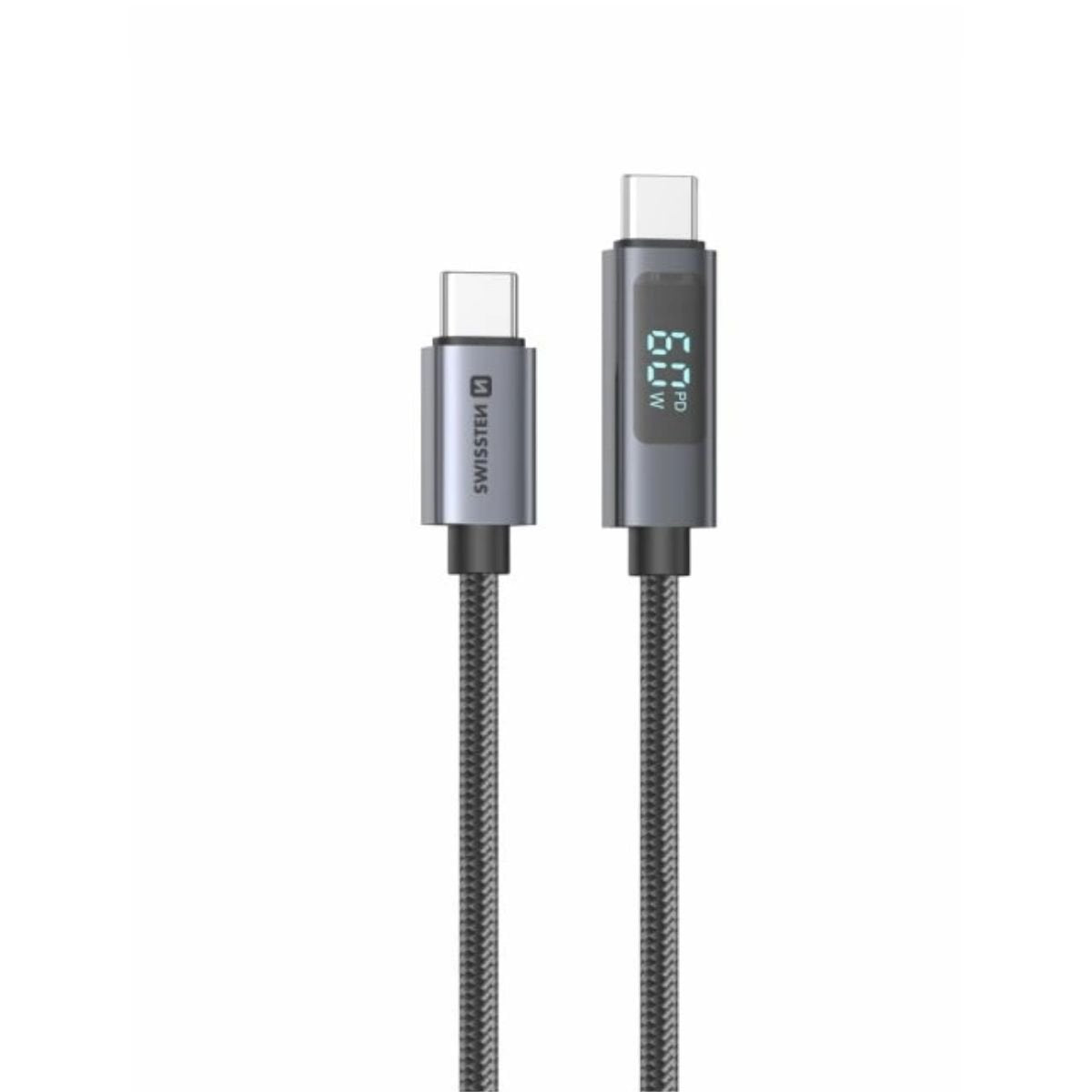 Swissten LCD Καλώδιο USB-C σε USB-C 60W με Οθόνη Ένδειξης Ισχύος 1.5m 71551074