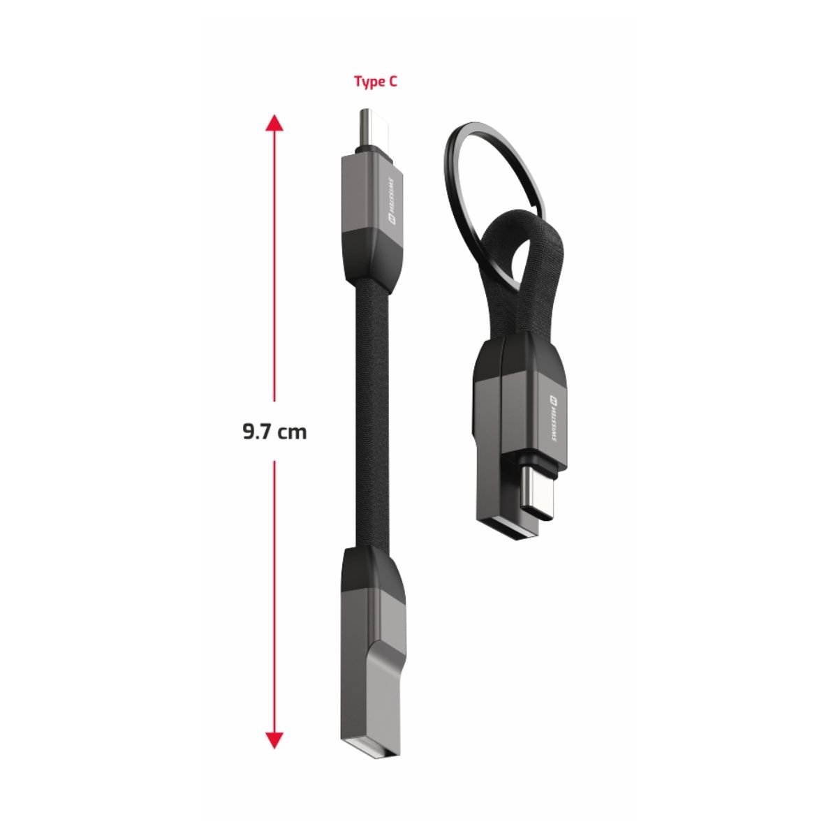 Swissten USB-A σε USB-C Magnetic Keychain Cable 15W Braided 9.7cm 1551050 Μαύρο