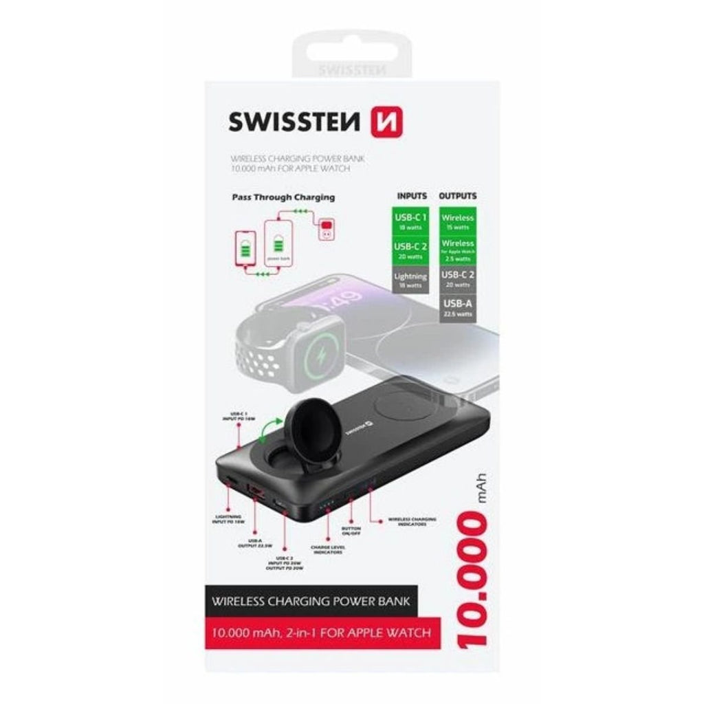 SWISSTEN Powerbank 10.000 mAh 2in1 με Ασύρματη Φόρτιση MagSafe & Apple Watch 22013973