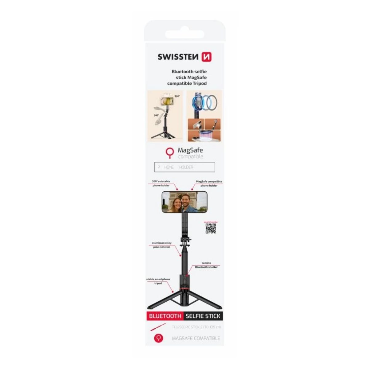 SWISSTEN Τρίποδο Bluetooth Selfie Stick με MagSafe & Τηλεσκοπική Επέκταση 32000500