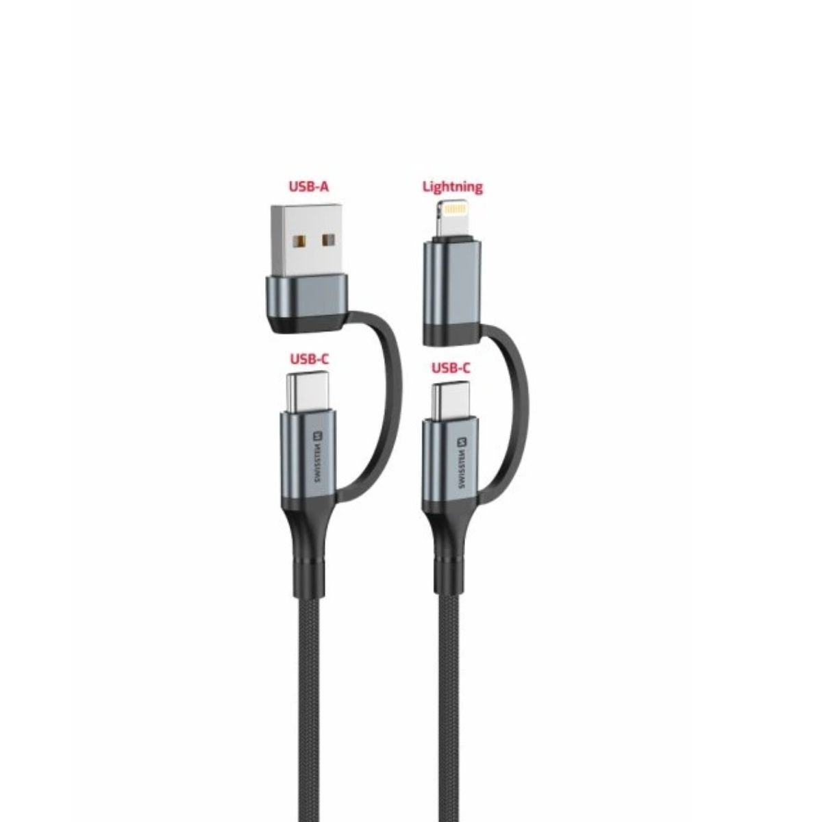 Swissten 4in1 Braided Καλώδιο Δεδομένων & Φόρτισης 3A 1.5m 74501102