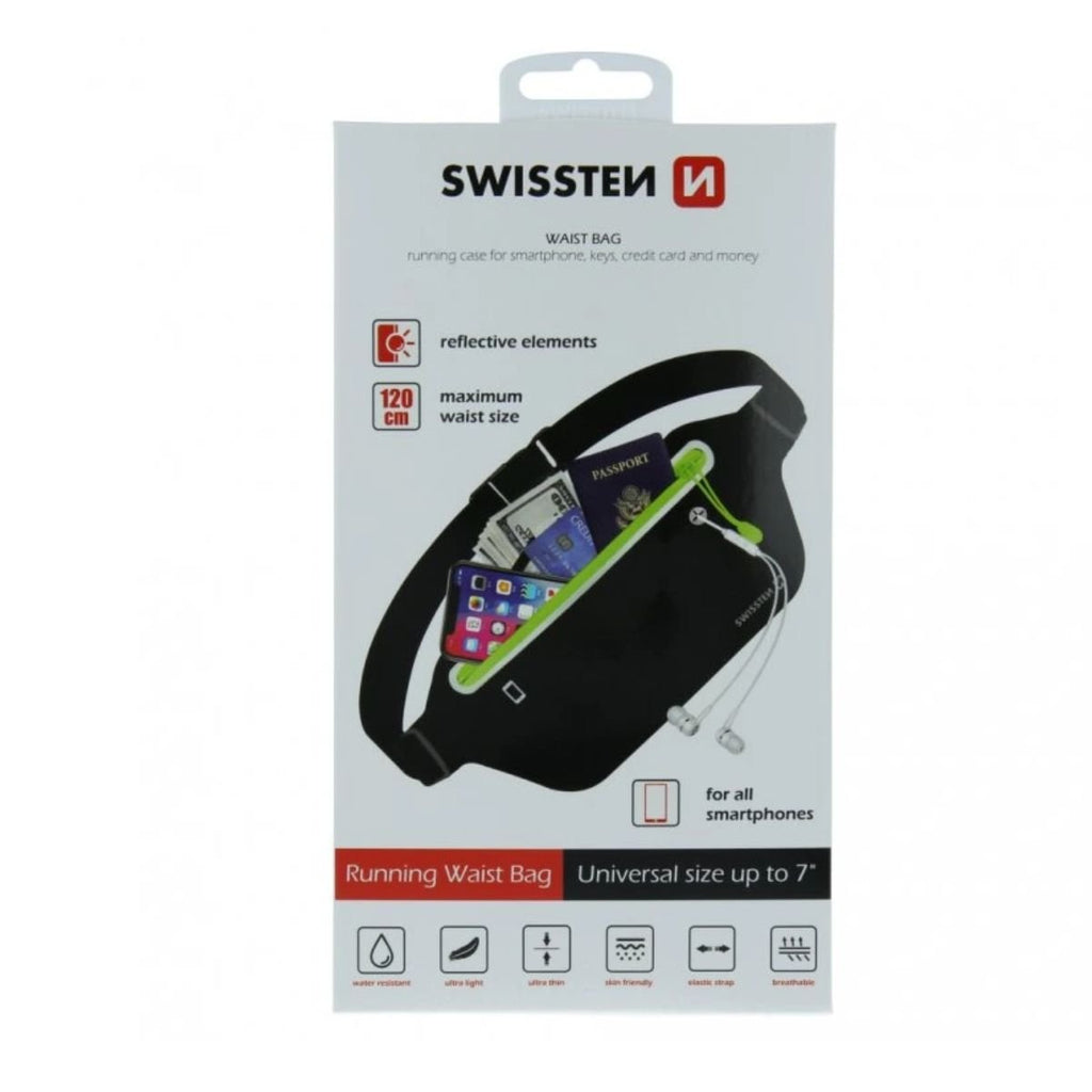 SWISSTEN Αθλητική Θήκη Μέσης (Running Belt) με Αδιάβροχο Υλικό & Ανακλαστικά Στοιχεία 32903400 Μαύρο