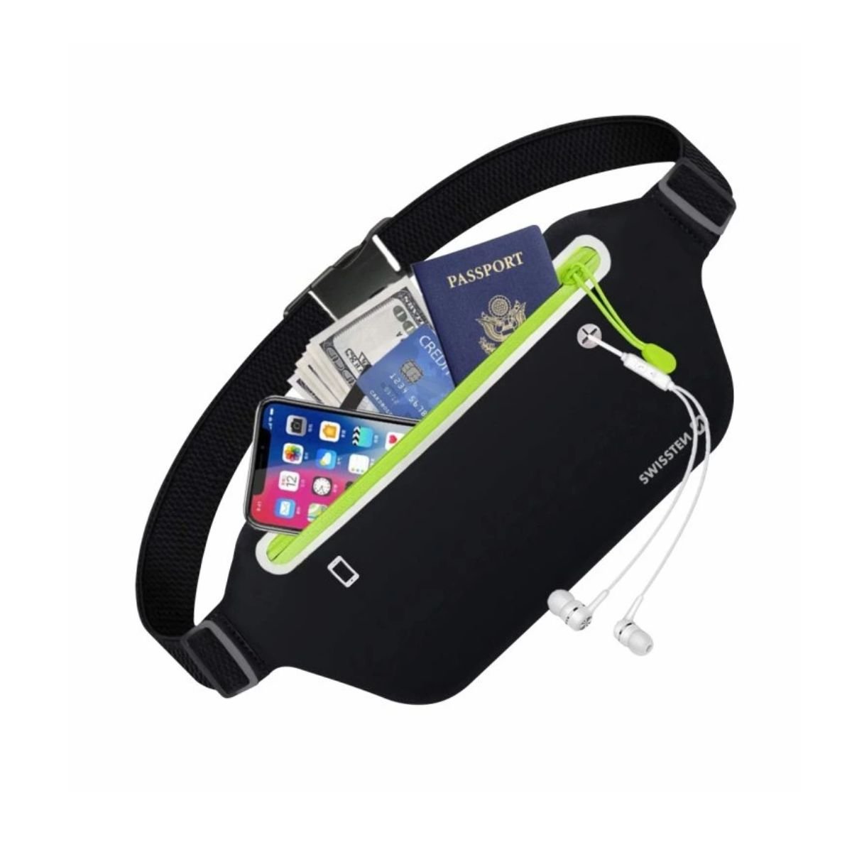 SWISSTEN Αθλητική Θήκη Μέσης (Running Belt) με Αδιάβροχο Υλικό & Ανακλαστικά Στοιχεία 32903400 Μαύρο