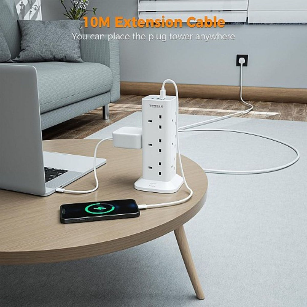 Tessan Πολύπριζο 3250W 2m με 12 Πρίζες, 2 USB-A & 1 USB-C TPS04-UK-C