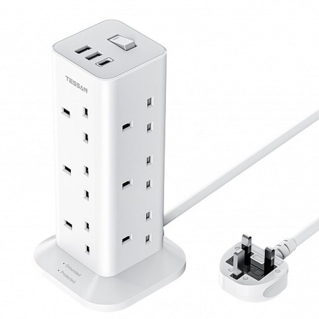 Tessan Πολύπριζο 3250W 2m με 12 Πρίζες, 2 USB-A & 1 USB-C TPS04-UK-C