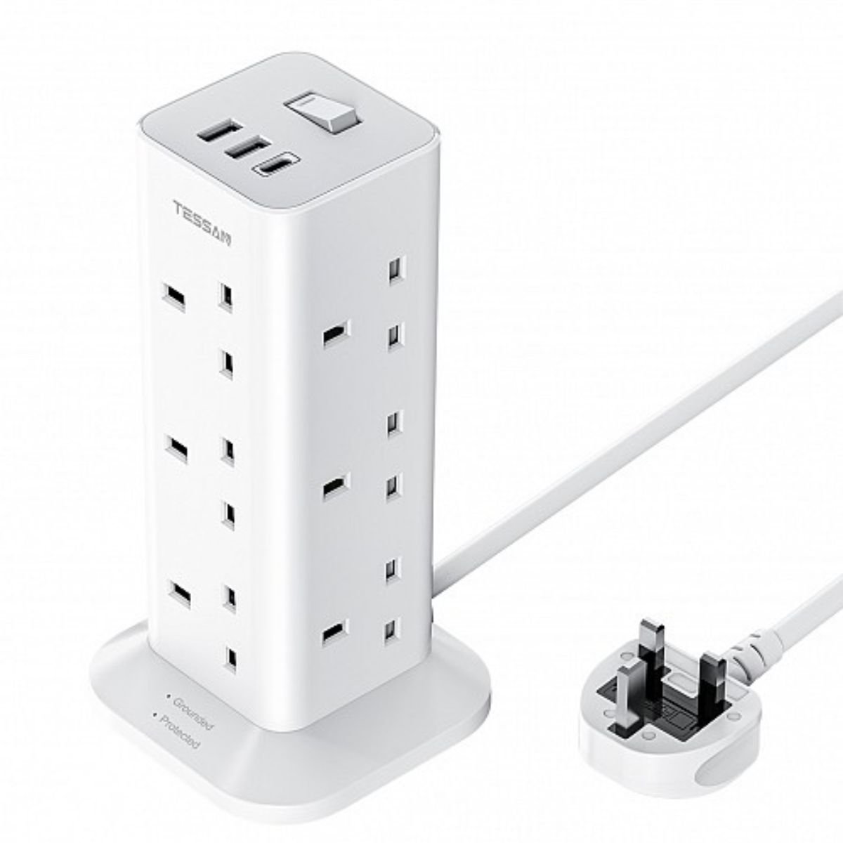 Tessan Πολύπριζο 3250W 2m με 12 Πρίζες, 2 USB-A & 1 USB-C TPS04-UK-C