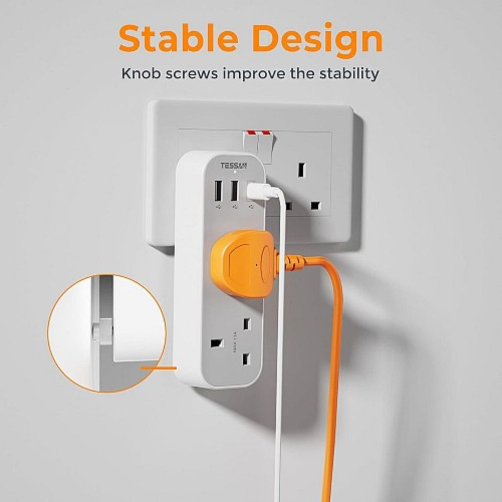 Tessan Αντάπτορας Πρίζας 2 Θέσεων με 3 Θύρες USB TS-222-C