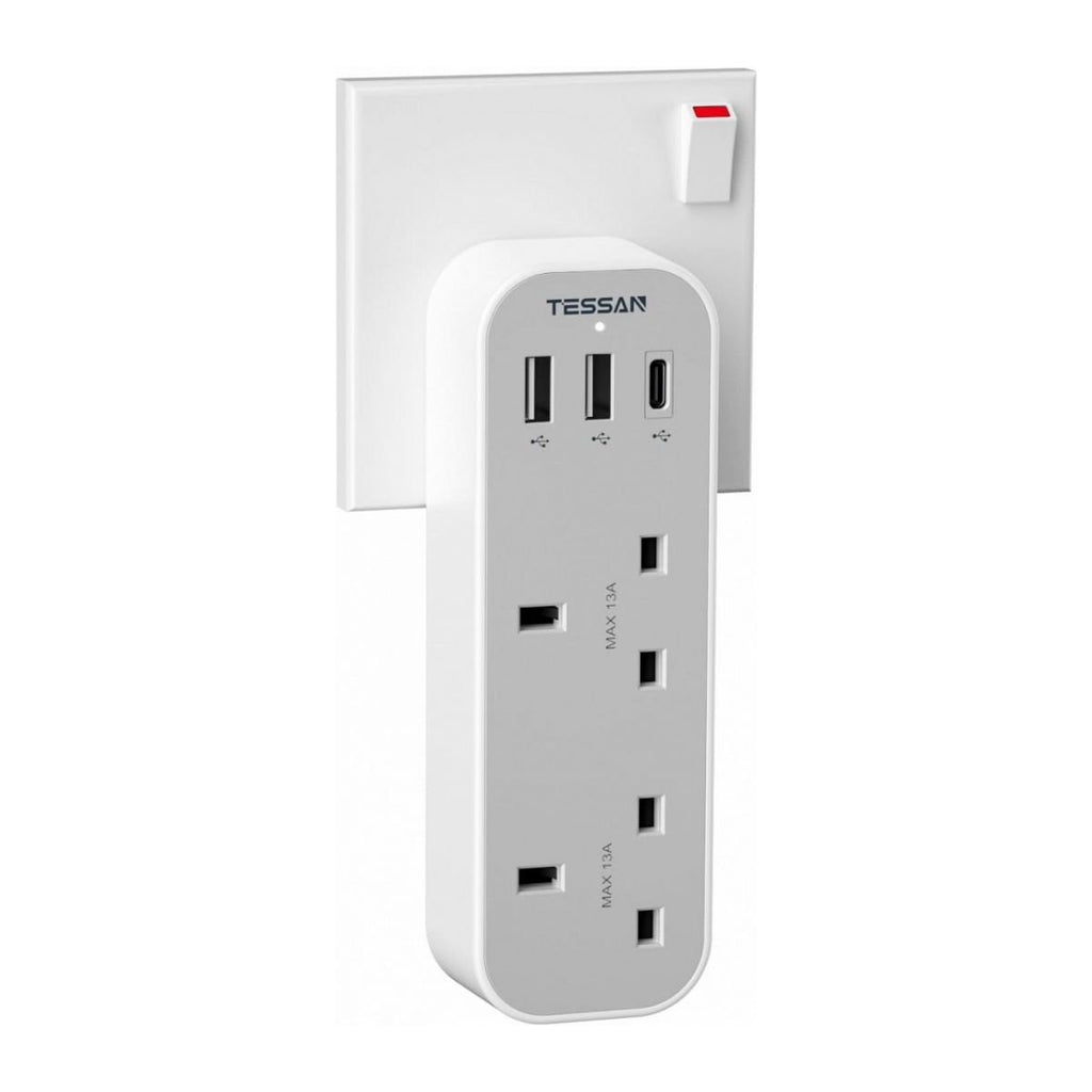 Tessan Αντάπτορας Πρίζας 2 Θέσεων με 3 Θύρες USB TS-222-C