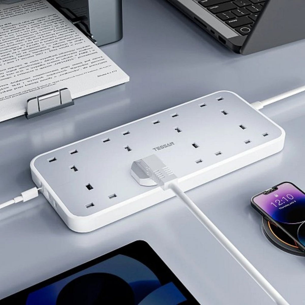 Tessan Πολύπριζο 8 Θέσεων με 3 Θύρες USB και Καλώδιο 2m TS-204-C