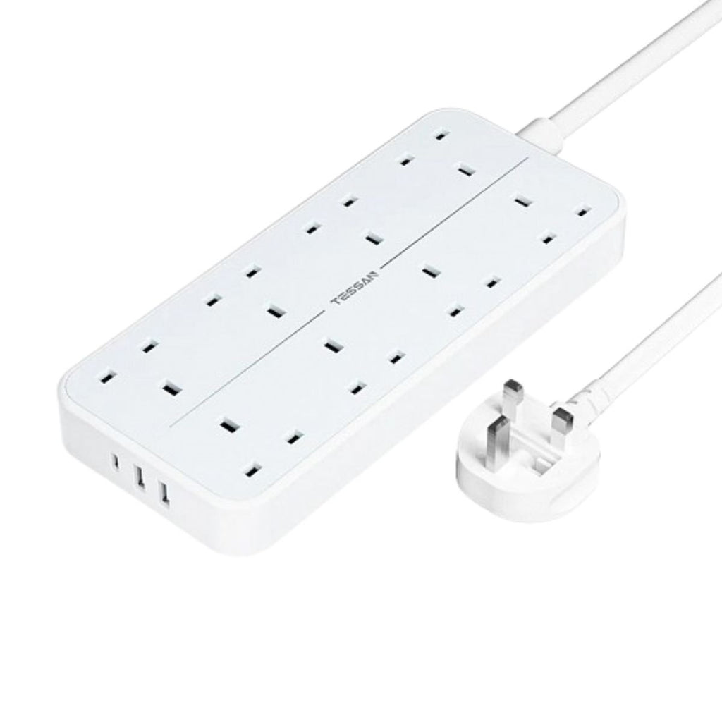 Tessan Πολύπριζο 8 Θέσεων με 3 Θύρες USB και Καλώδιο 2m TS-204-C