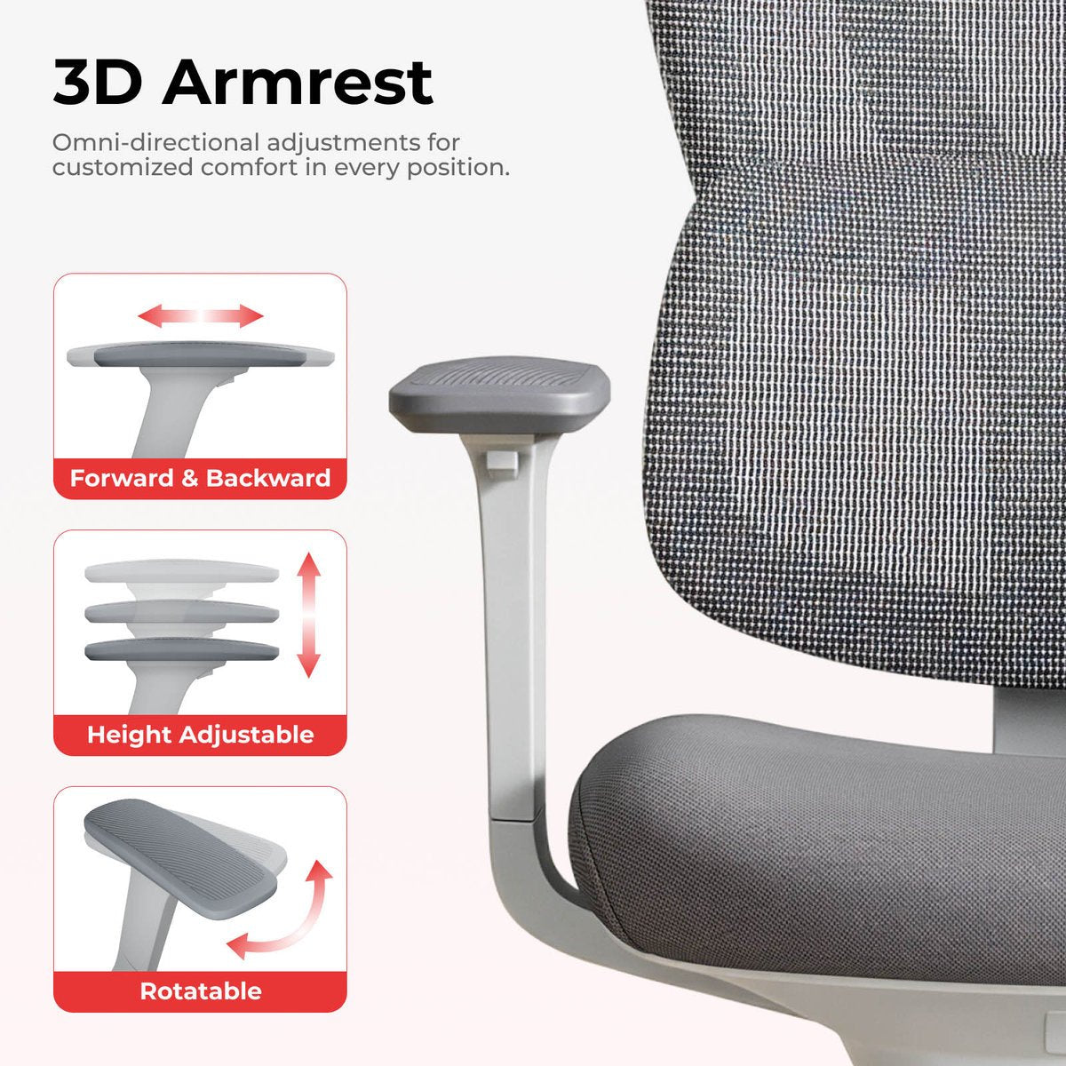 Lumivida Καρέκλα Γραφείου Mesh με Μπράτσα 3D CH10-26 Γκρι