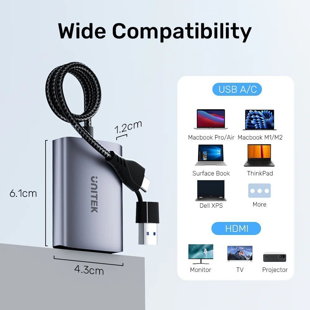 Unitek Converter USB-A/USB-C to Dual HDMI 1080P MST Win/Mac V1427A
