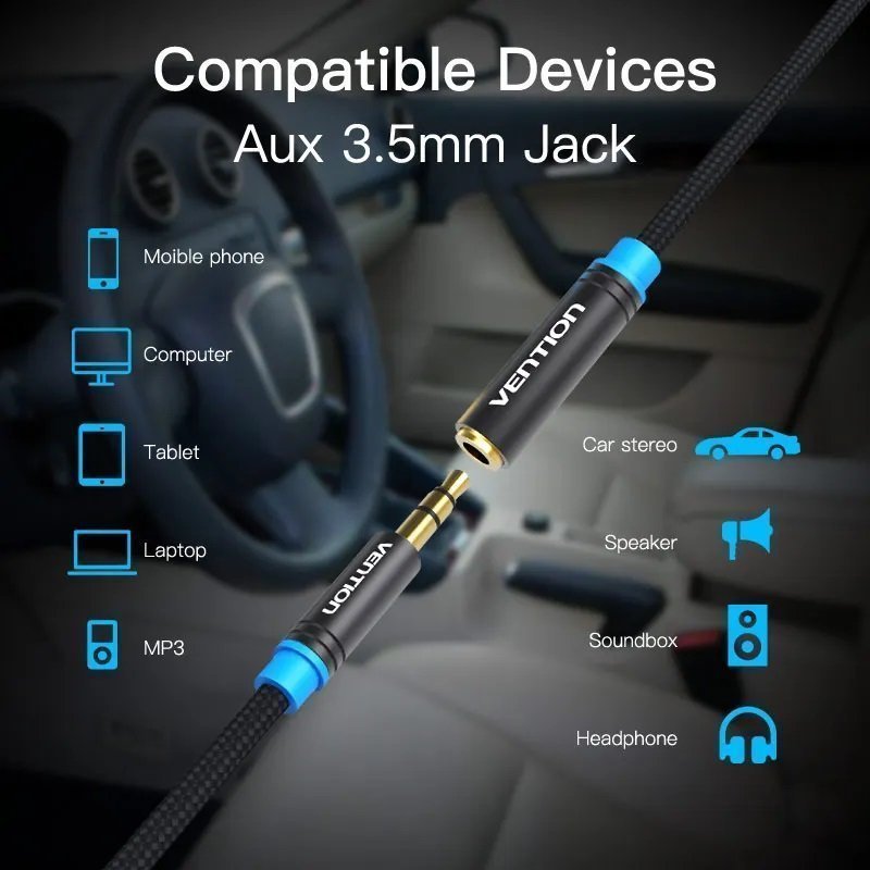 Vention AUDIO 3.5mm M-F Extension Cable Metal 1.0m VAB-B06-B100-M