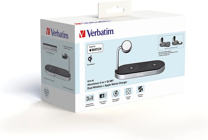 Verbatim WCS-03 3in1 Wireless Charger Qi & MFI Certified for Apple Devices