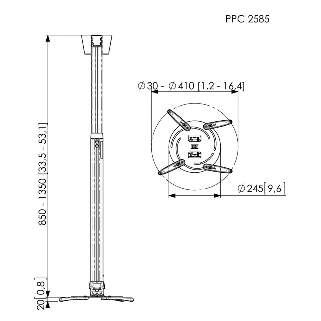 Vogels Ενισχυμένη Ρυθμιζόμενη Βάση Οροφής για Projector 85–135cm έως 25kg PPC2585