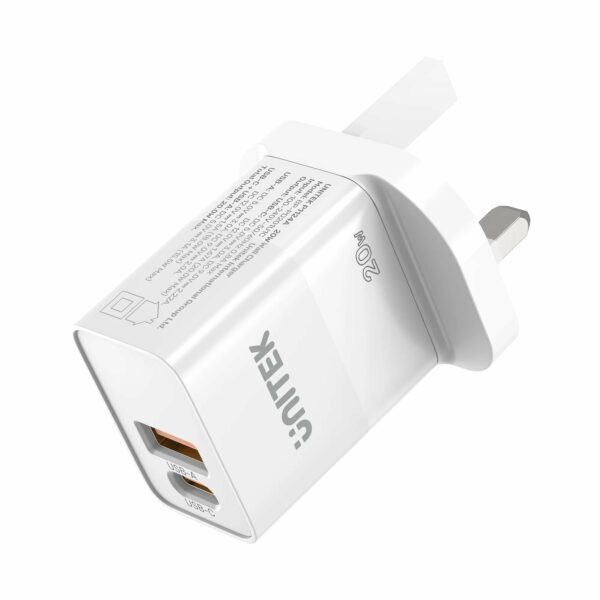Unitek Charge Wall 20W USB-C PD & QC 3.0 UK White P1124AWH